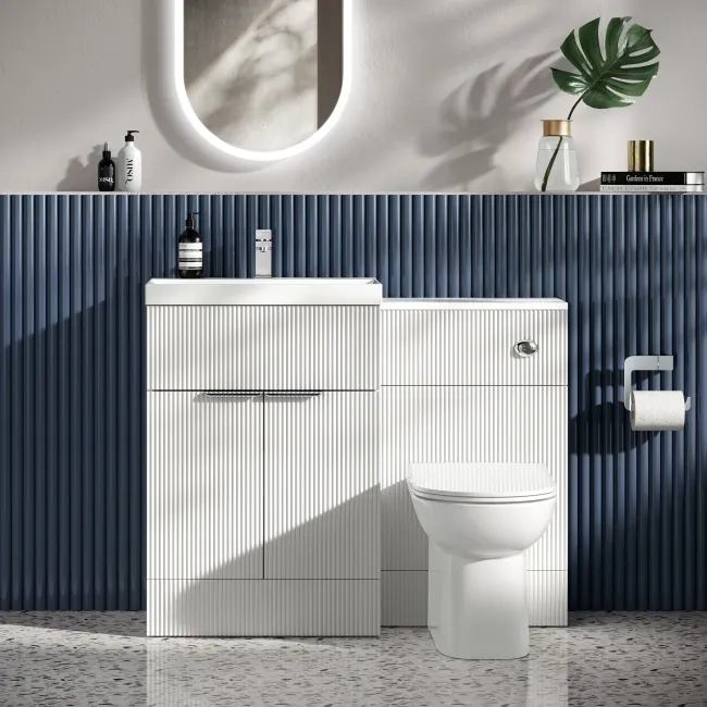 Havana Fluted Coastal White Combination Vanity Basin and Aruba Toilet 1100mm - Chrome Handles