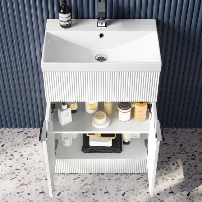 Havana Fluted Coastal White Combination Vanity Basin and Aruba Toilet 1100mm - Chrome Handles