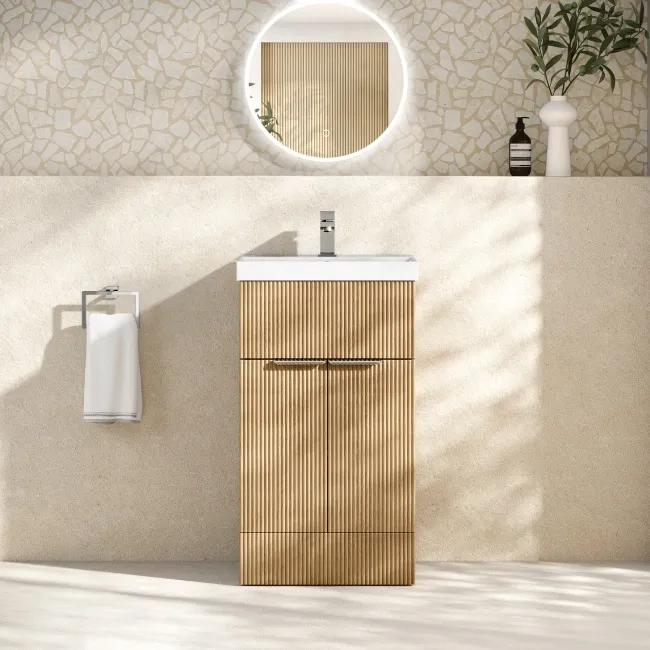 Havana Fluted Country Oak Basin Vanity 500mm - Chrome Handles