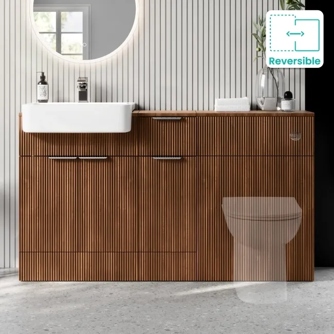 Sicily Fluted Black Walnut Combination Vanity Basin 1500mm (Excludes Toilet) - Chrome Handles