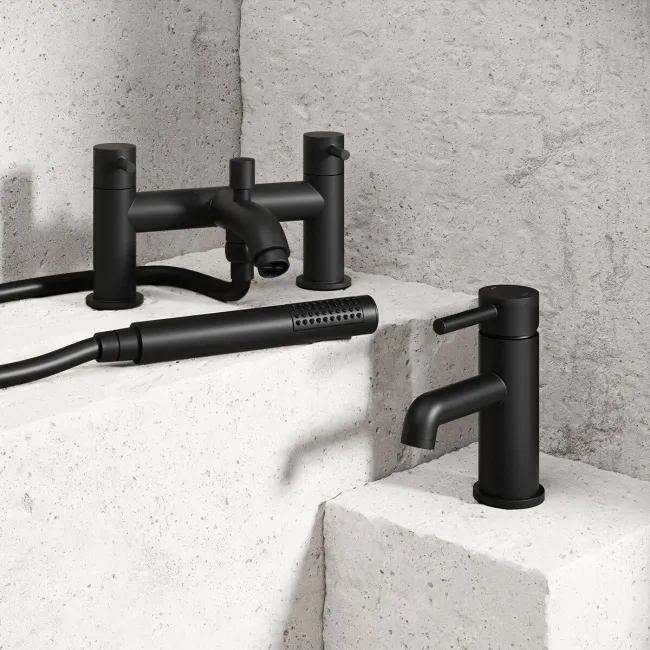 Trent Matt Black Basin & Shower Bath Mixer Tap Set