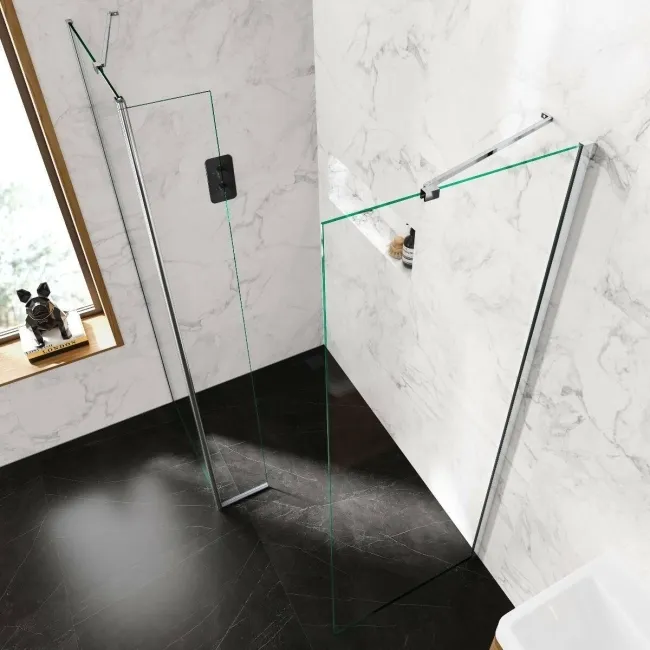 Copenhagen Easy Clean 8mm Walk In Shower Enclosure 700mm & 800mm Glass with Pivotal Return Panel