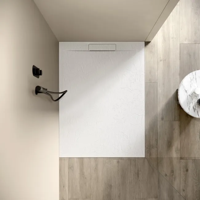 Tokyo Rectangular Matt White Slate Texture Stone Shower Tray 1200x700mm