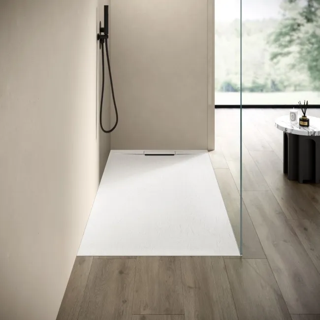 Tokyo Rectangular Matt White Slate Texture Stone Shower Tray 1700x800mm