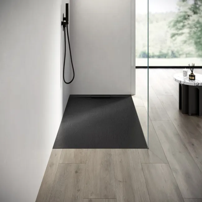 Tokyo Rectangular Matt Black Slate Texture Stone Shower Tray 1500x700mm