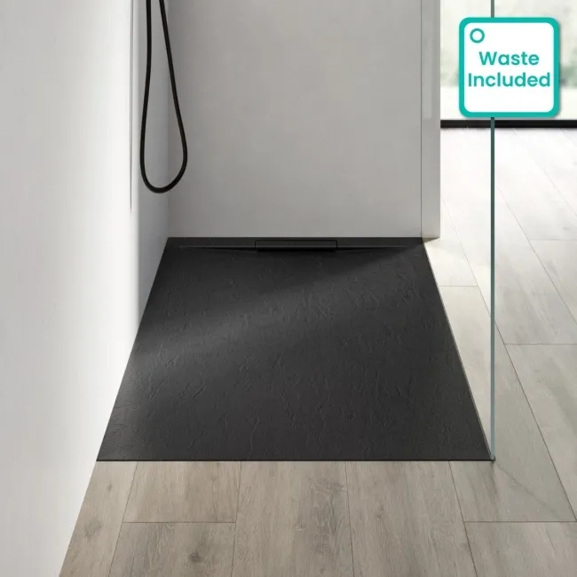 Tokyo Rectangular Matt Black Slate Texture Stone Shower Tray 1500x800mm