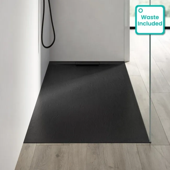 Tokyo Rectangular Matt Black Slate Texture Stone Shower Tray 1700x800mm