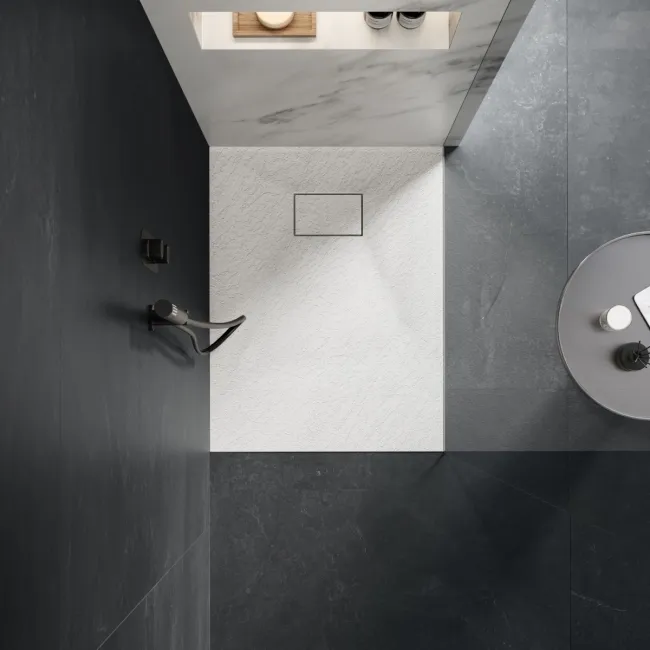 Berlin Rectangular Matt White Slate Effect SMC Composite Shower Tray 900x700mm