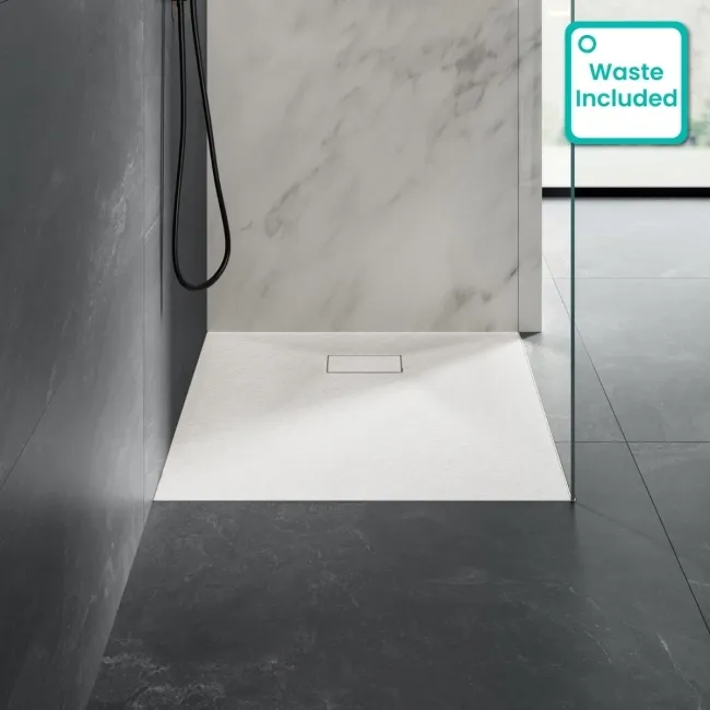 Berlin Rectangular Matt White Slate Effect SMC Composite Shower Tray 1000x900mm