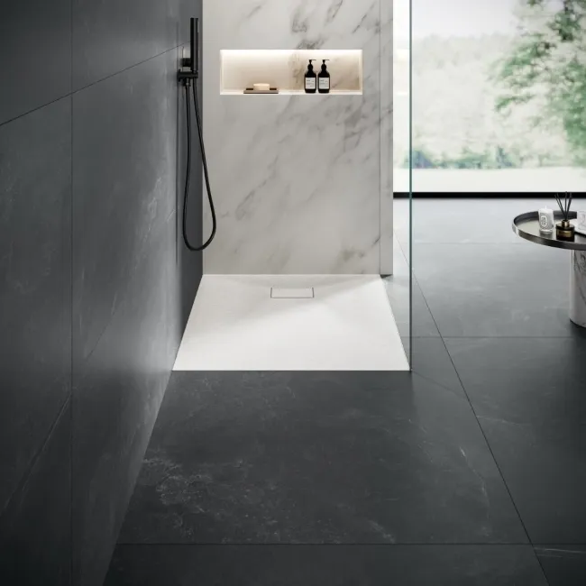 Berlin Rectangular Matt White Slate Effect SMC Composite Shower Tray 1100x900mm