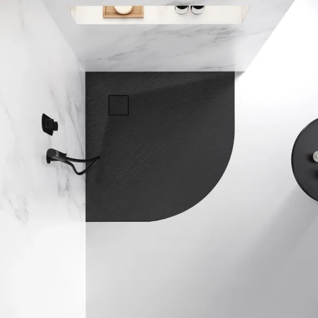 Berlin Quadrant Matt Black Slate Effect SMC Composite Shower Tray 900x900mm