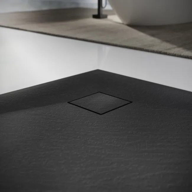 Berlin Quadrant Matt Black Slate Effect SMC Composite Shower Tray 900x900mm