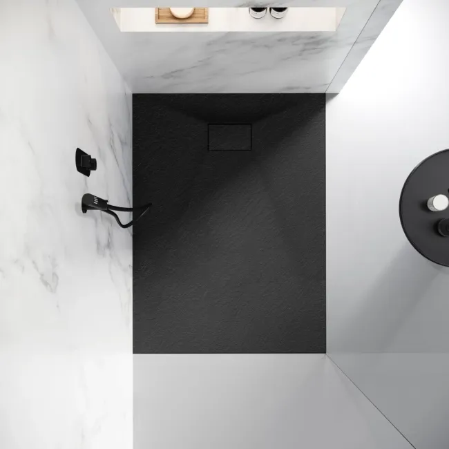 Berlin Rectangular Matt Black Slate Effect SMC Composite Shower Tray 1200x700mm