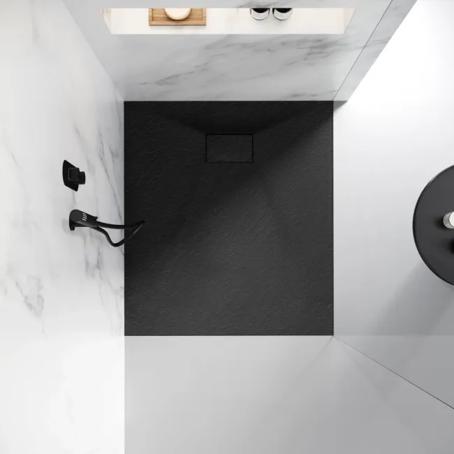 Berlin Rectangular Matt Black Slate Effect SMC Composite Shower Tray 1000x800mm