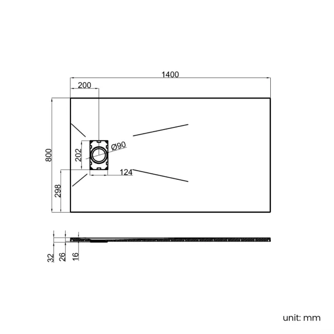 Berlin Rectangular Matt Black Slate Effect SMC Composite Shower Tray 1400x800mm