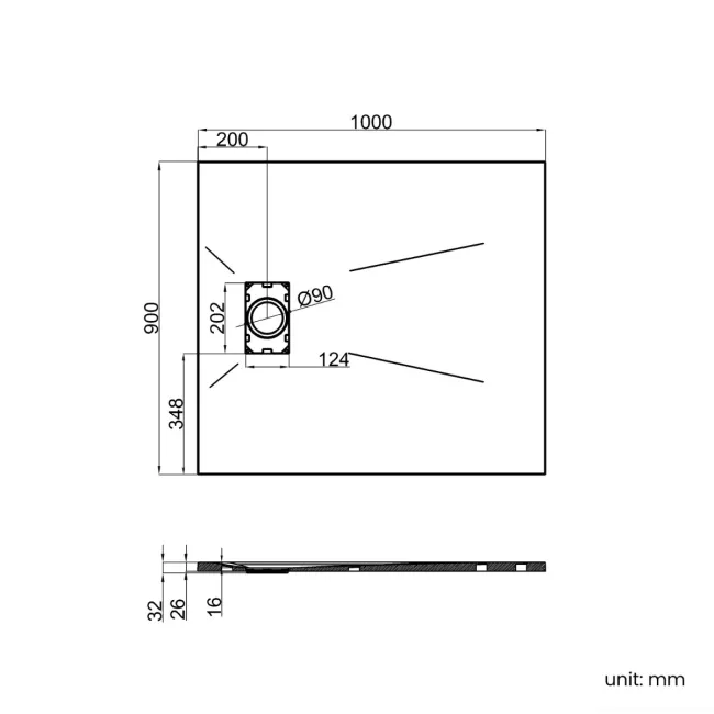 Berlin Rectangular Matt Black Slate Effect SMC Composite Shower Tray 1000x900mm