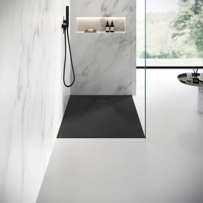 Berlin Rectangular Matt Black Slate Effect SMC Composite Shower Tray 1200x900mm