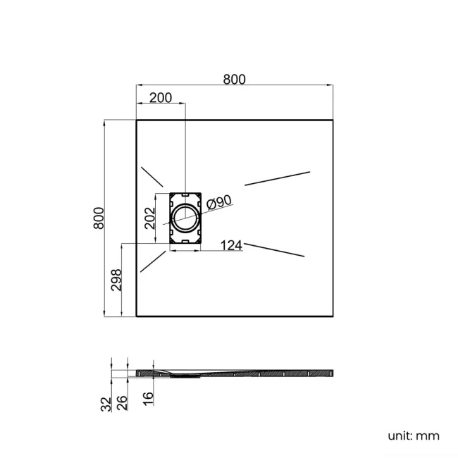 Berlin Square Dark Grey Slate Effect SMC Composite Shower Tray 800x800mm