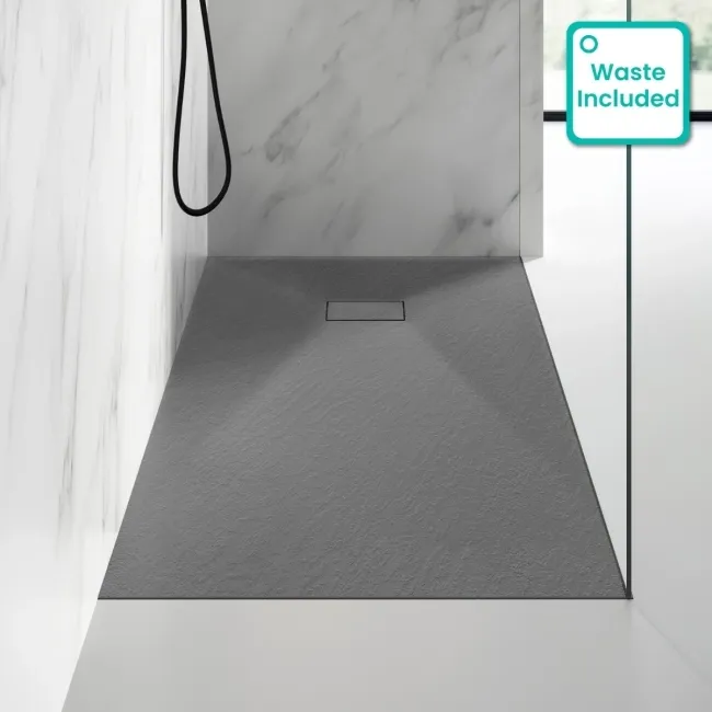 Berlin Rectangular Dark Grey Slate Effect SMC Composite Shower Tray 1600x900mm