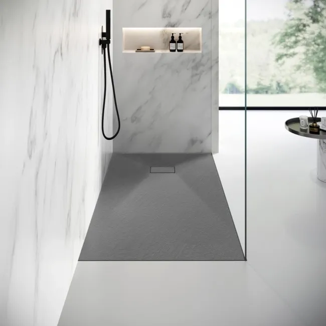 Berlin Rectangular Dark Grey Slate Effect SMC Composite Shower Tray 1600x900mm