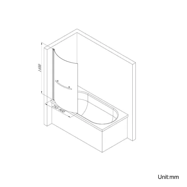 P Shaped 1600 Shower Bath with Front Panel & 4mm Screen with Rail - Right Handed