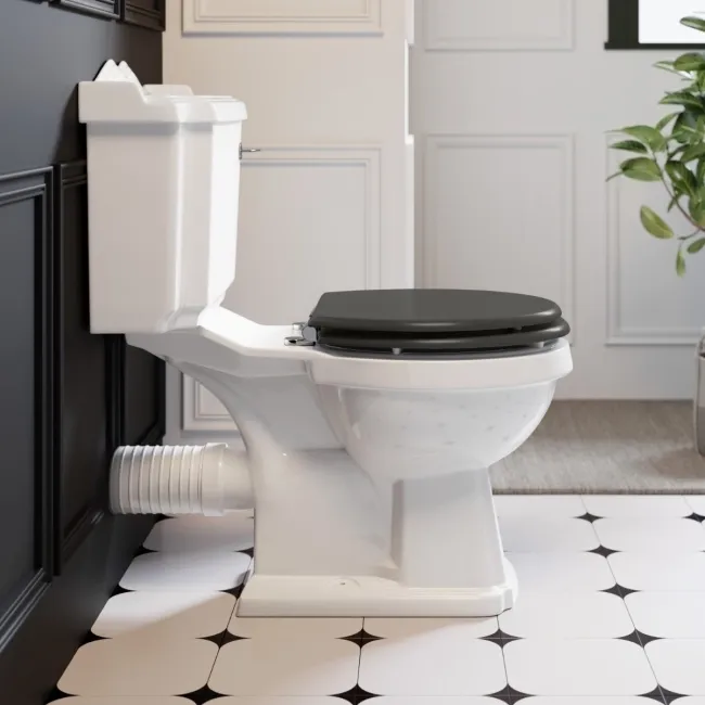 Lima Traditional Close Coupled Toilet With Graphite Grey Wooden Seat