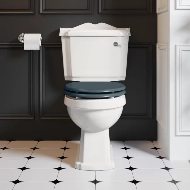Lima Traditional Close Coupled Toilet With Inky Blue Wooden Seat
