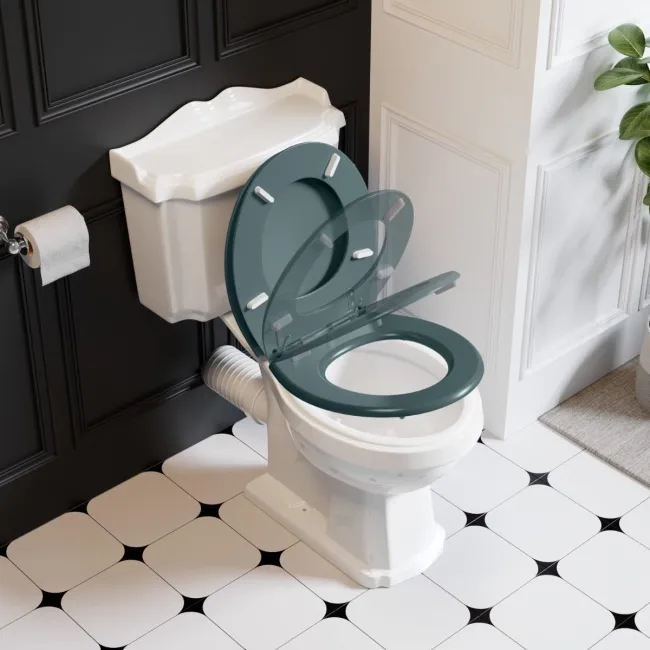 Lima Traditional Close Coupled Toilet With Midnight Green Wooden Seat