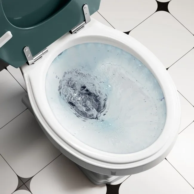 Lima Traditional Close Coupled Toilet With Midnight Green Wooden Seat