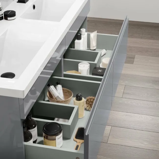 Trent Stone Grey Double Basin Drawer Vanity 1200mm