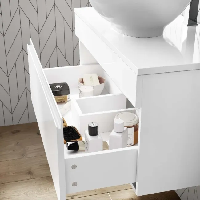 Trent Gloss White Wall Hung Drawer Vanity with Oval Counter Top Basin 800mm