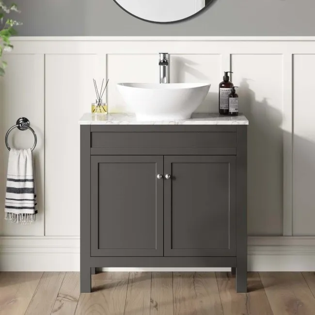 Bermuda Graphite Grey Vanity with Marble Top & Oval Counter Top Basin 800mm