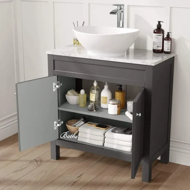 Bermuda Graphite Grey Vanity with Marble Top & Oval Counter Top Basin 800mm