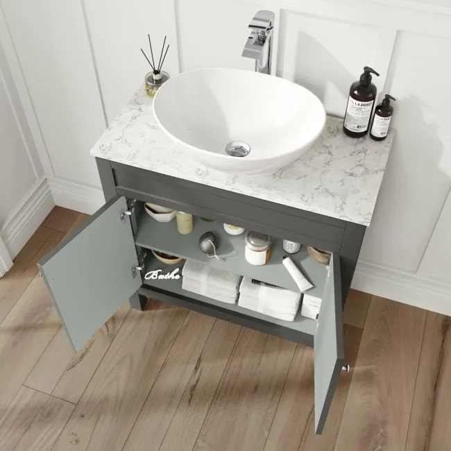 Bermuda Graphite Grey Vanity with Marble Top & Oval Counter Top Basin 800mm