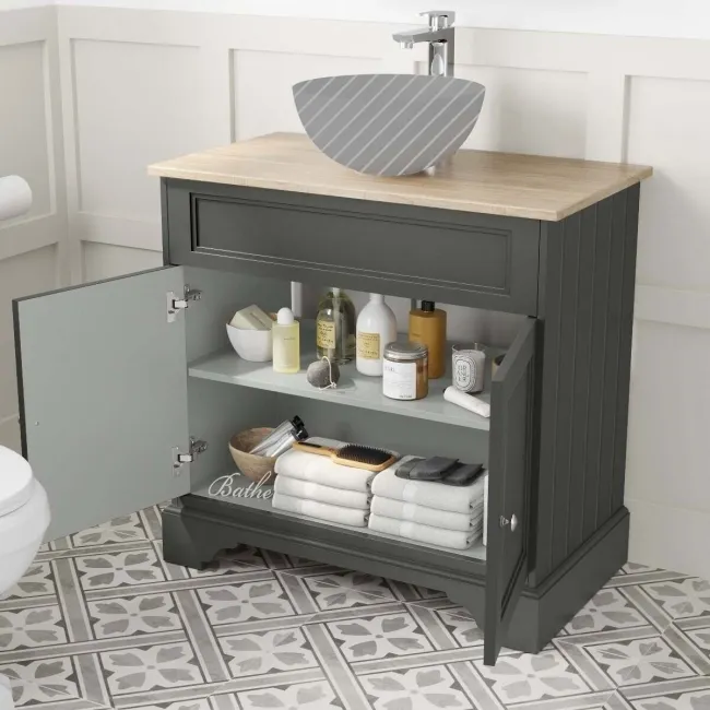 Lucia Graphite Grey Cabinet with Oak Effect Top 840mm - Excludes Counter Top Basin
