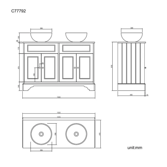 Lucia Graphite Grey Double Vanity with Oak Effect Top & Round Counter Top Basin 1200mm