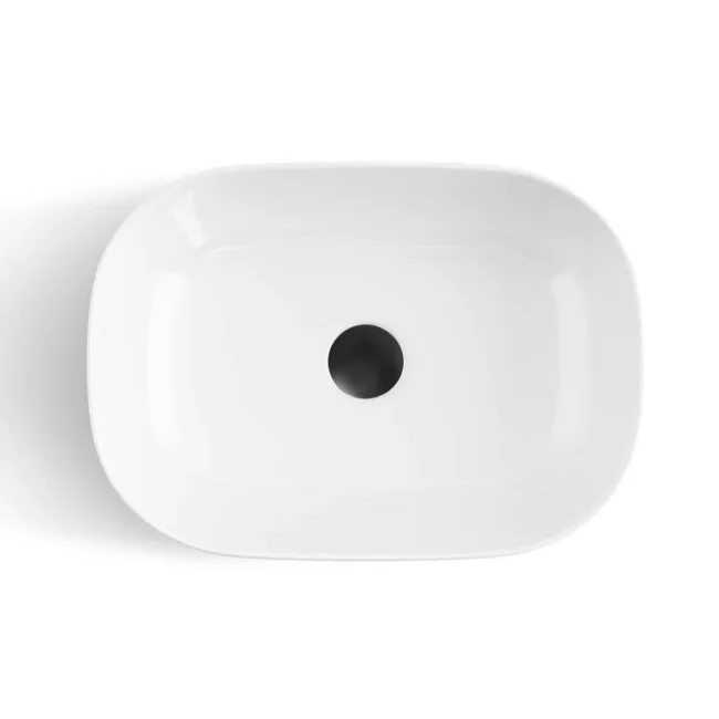 Avon Gloss White Vanity Drawer with Curved Counter Top Basin 600mm - Black Accents