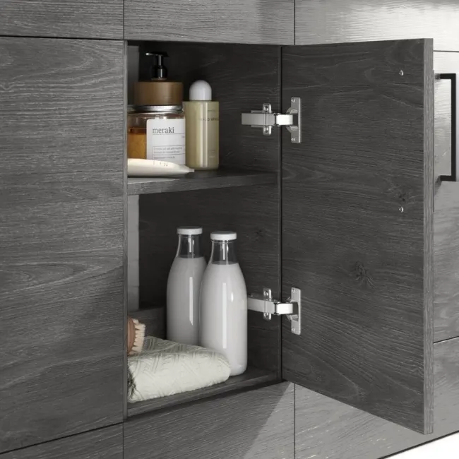 Harper Charcoal Elm Side Cabinet Unit 300mm - Black Accents