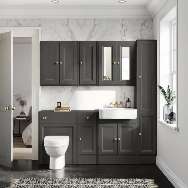 Monaco Graphite Grey Combination Vanity Basin and Seattle Toilet 1500mm - Brushed Brass Accents