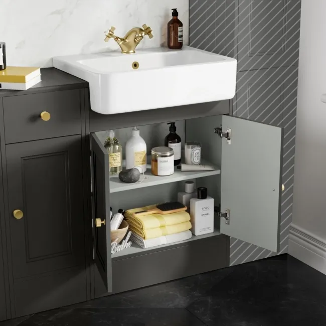 Monaco Graphite Grey Combination Vanity Basin and Seattle Toilet 1500mm - Brushed Brass Accents