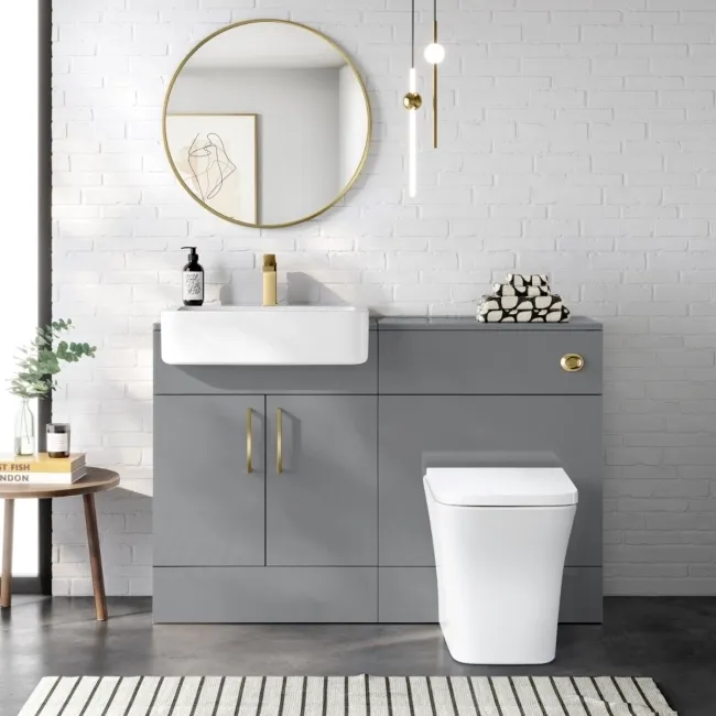 Harper Stone Grey Combination Vanity Basin and Houston Toilet 1200mm - Brushed Brass Accents