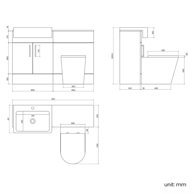 Harper Stone Grey Combination Vanity Basin with Marble Top & Boston Toilet 1200mm - Brushed Brass Accents