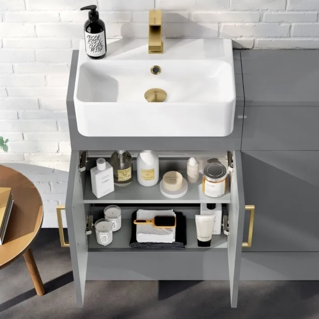 Harper Stone Grey Combination Vanity Basin & Tucson Toilet 1000mm - Brushed Brass Accents