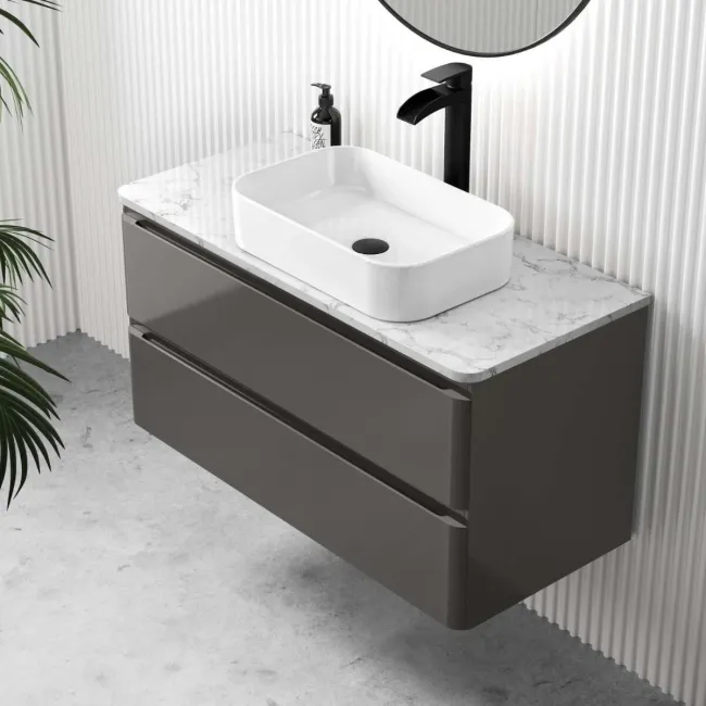 Corsica Tungsten Grey Vanity Drawer with Marble Top & Marin Basin 1000mm