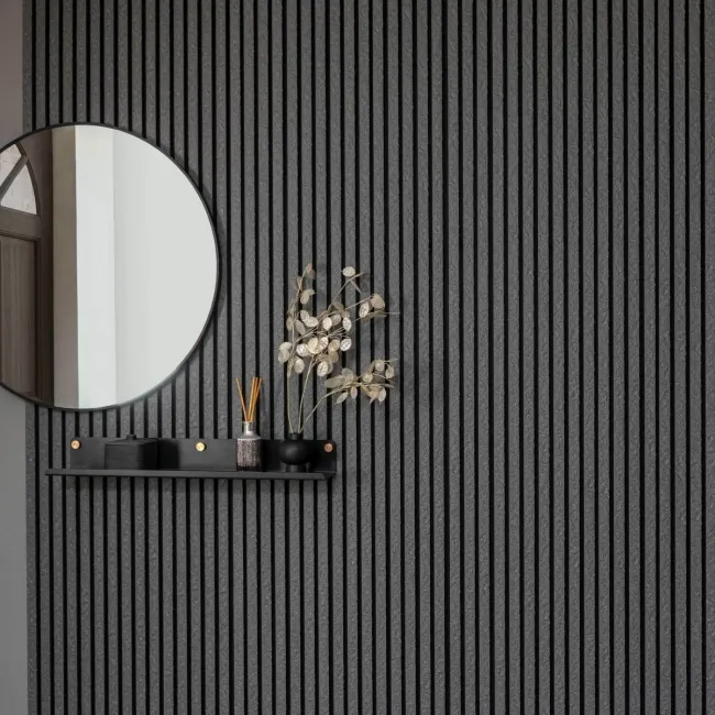 Trepanel Design® Grey Slate Effect Slat on Black Felt Wall Panels