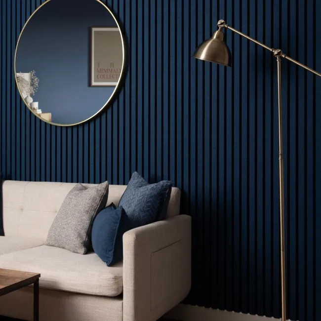 Trepanel® Texture Denim Blue Herringbone Acoustic Wood & Felt Slat Panels