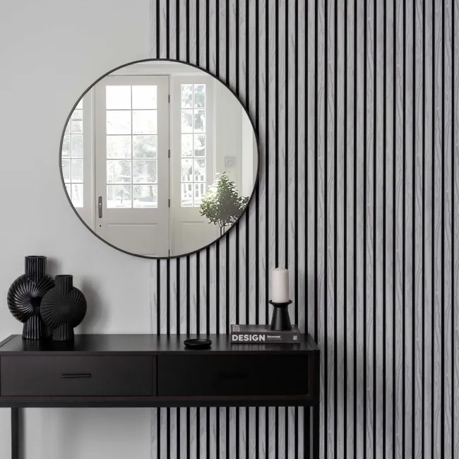Trepanel Design® White Marble Effect on Black Felt Acoustic Wood Slat Panels