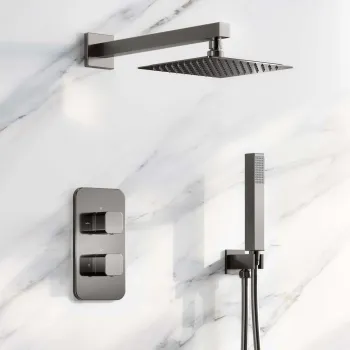 Galway Premium Gunmetal Grey Square Thermostatic Shower Set - 200mm Head & Hand Shower