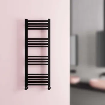 Valetta Matt Black Square Heated Towel Rail 1200x450mm