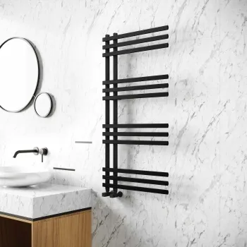Madrid Matt Black Designer Heated Towel Rail 1200x600mm